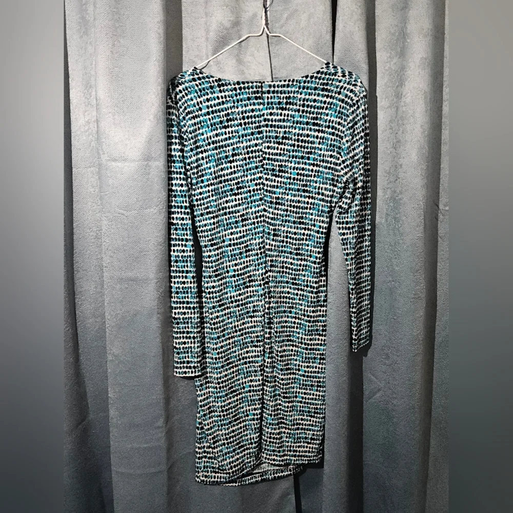 Calvin Klein Blue and Black Ruched Faux Wrap Dress - Size Small - EUC - Picture 2 of 4